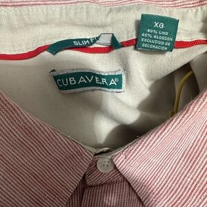 Cubavera Men Size XL Red Striped Linen & Cotton Short Sleeve Casual Cuban Shirt